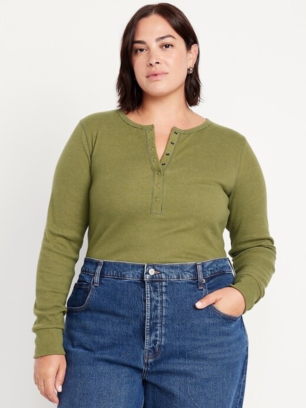 Old Navy Cozy Snug Henley Long Sleeve Top in Avocado Oil Green, Women's 2X